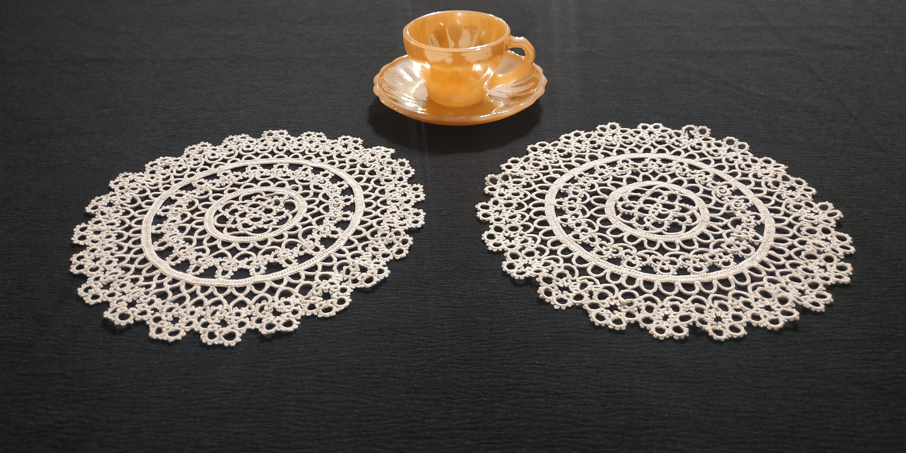 Handmade Tatting Lace Doilies Placemats Set of 2 Light Etsy