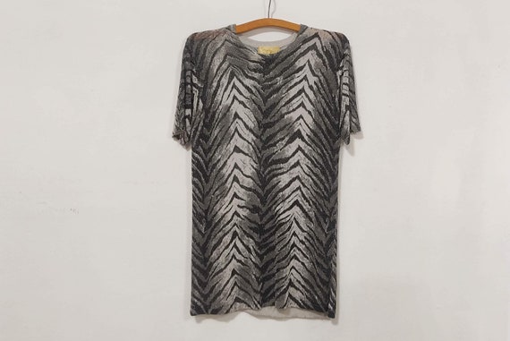 Vintage Animal Print Short Sleeve Long Blouse by F