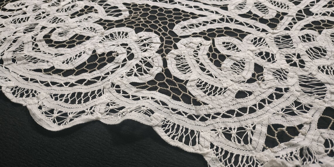 Antique Battenburg Lace Round Tablecloth Handmade White and Etsy