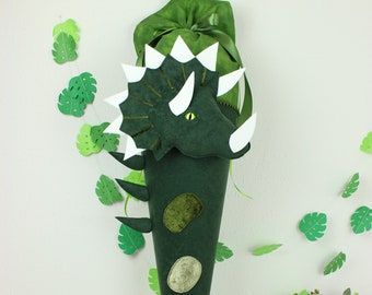 Fabric school cone with dinosaur design, unique 3D design, Triceratops