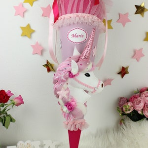 3D-Design Schultüte Unikat Zuckertüte Stoff Pferd Einhorn Mädchen Ergobag Einschulung
