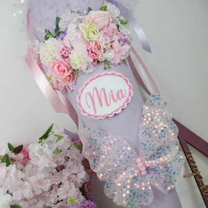 Fabric school cone, 3D design, butterfly-shaped candy cone for girls, unique item for first day of school