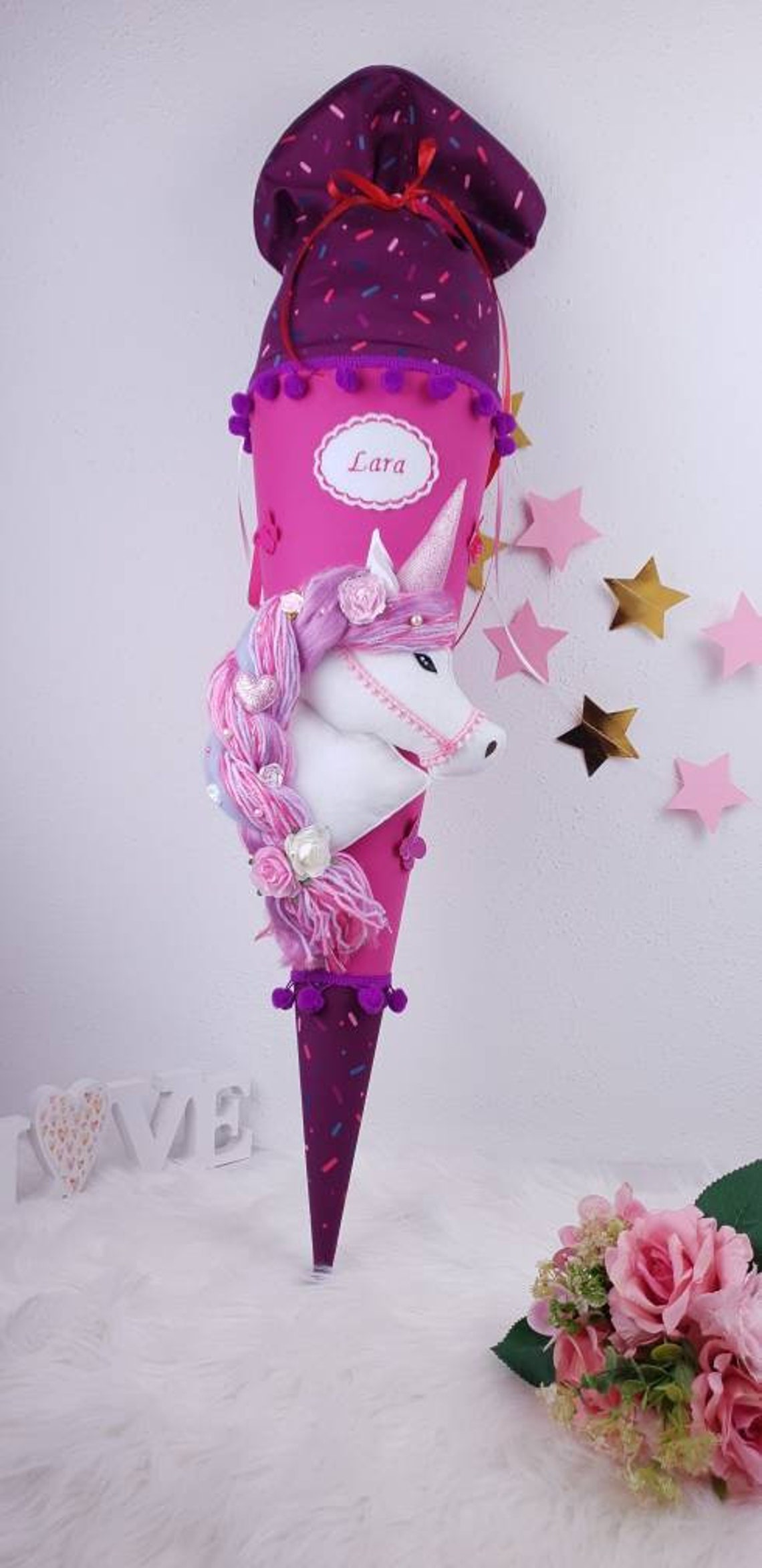 Schultüte Zuckertüte aus Stoff Einhorn | Etsy