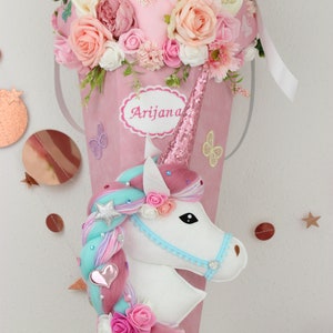 Schultüte Einhorn/Pegasus – Mit 3D-Glitzer-Effekt, 85 Cm Lang, 12-eckig, Inkl. Großer Schleife & Organza-Abschluss