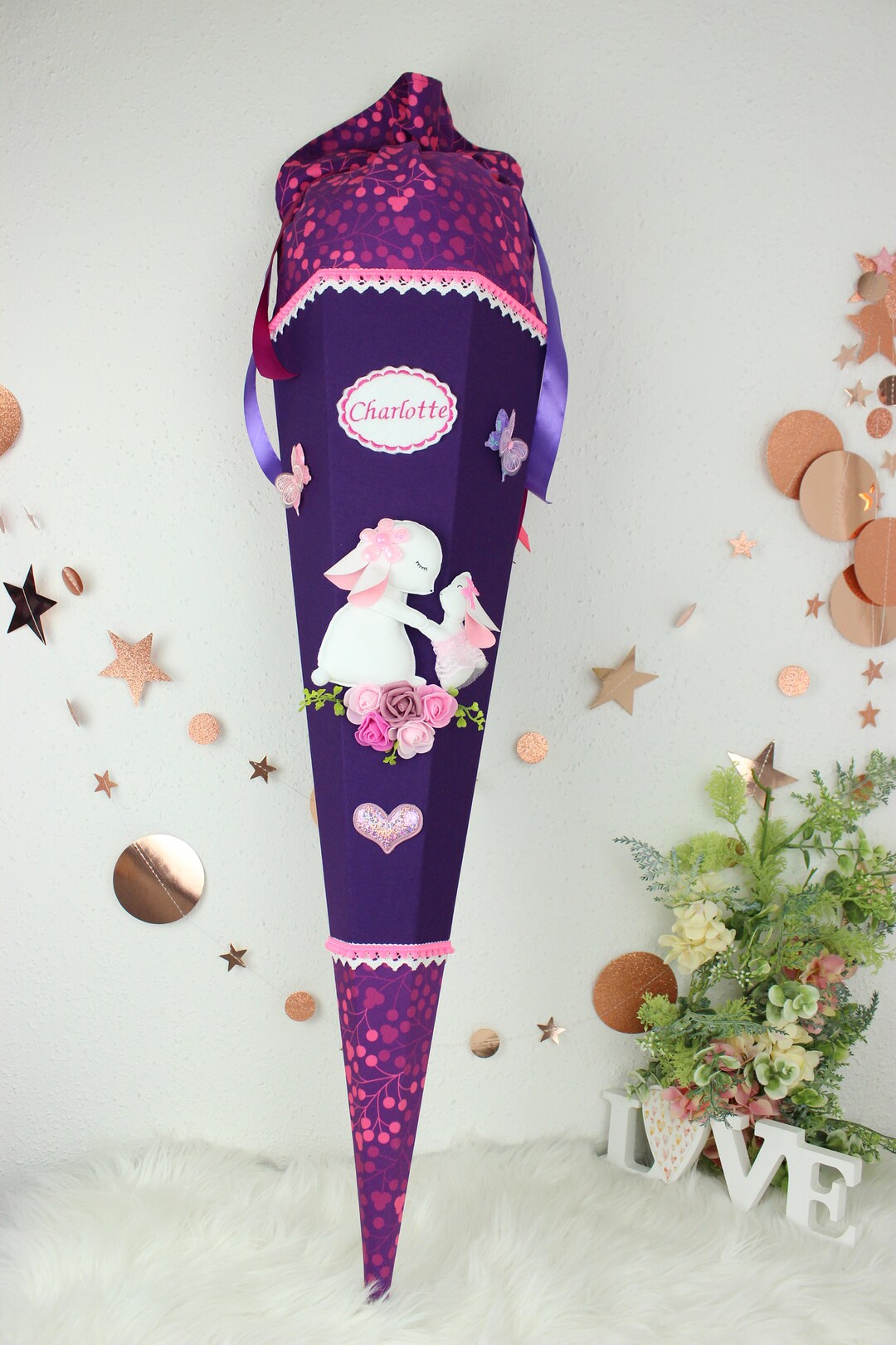 3D Design Fabric School Cone Rabbit Candy Cone Bunny Girl Glitter First ...