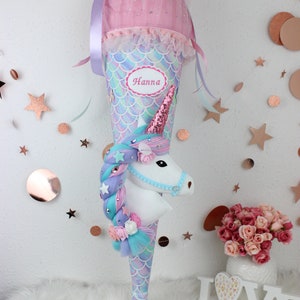 3D-Design Schultüte aus Stoff Einhorn Mädchen Unicorn Einschulung 2025 Unikat Flosse