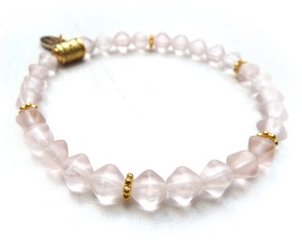 Bracelet élastique avec perles de verre roses (S-729d)