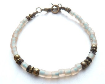 bronze bracelet with salmon colored beads (S-604b)