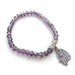 silver-colored bracelet purple glass beads S-727b image 1