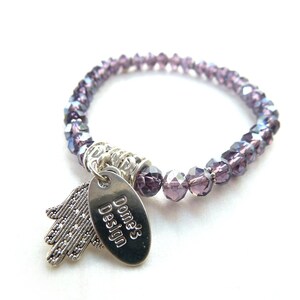 silver-colored bracelet purple glass beads S-727b image 4