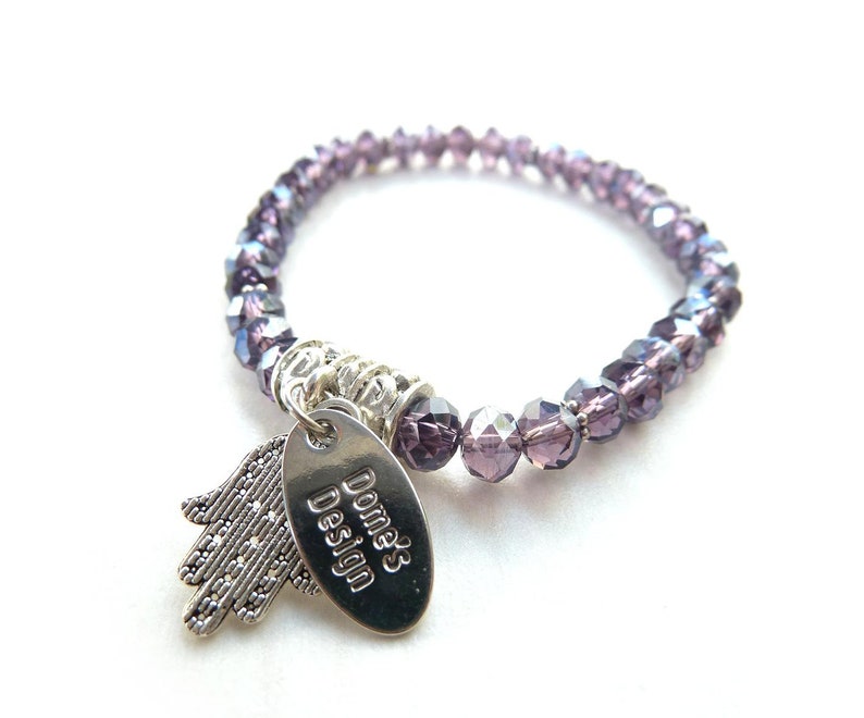 silver-colored bracelet purple glass beads S-727b image 4