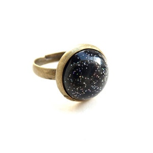 bronze ring with black sparkle cabochon S-606b afbeelding 1