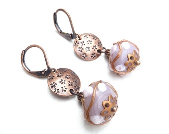 Brocante copper-colored earrings with Czech glass beads