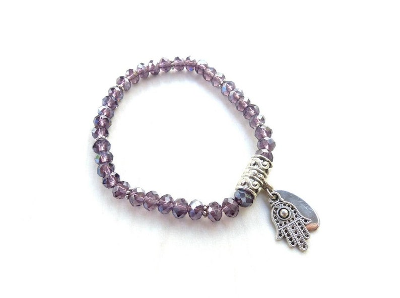 silver-colored bracelet purple glass beads S-727b image 1