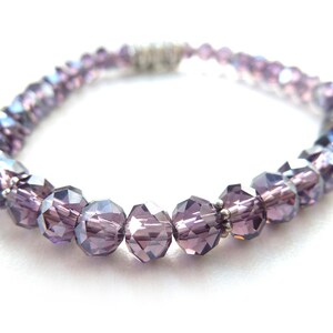 silver-colored bracelet purple glass beads S-727b image 2