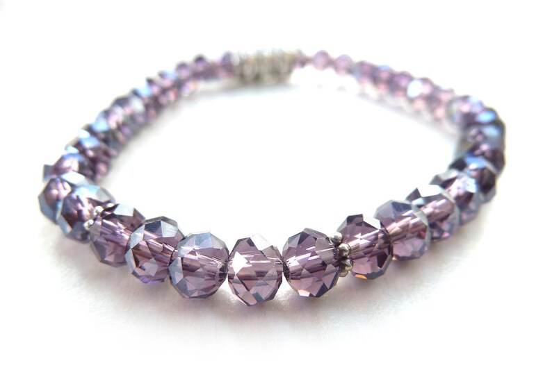 silver-colored bracelet purple glass beads S-727b image 2