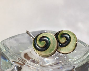 Ceramic Earrings,Spiral,Green,925 Silver,Gift for You,Folding Brisur,III-C4
