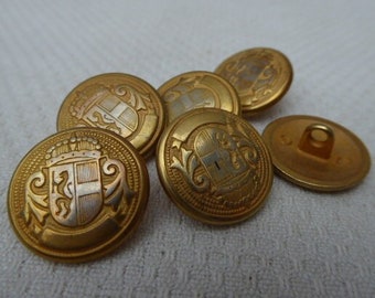 6 boutons en métal, dorés, boutons blason, 1,8 cm