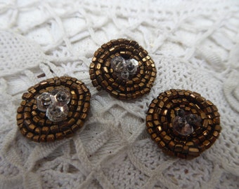 3 antique rocaille buttons, handmade