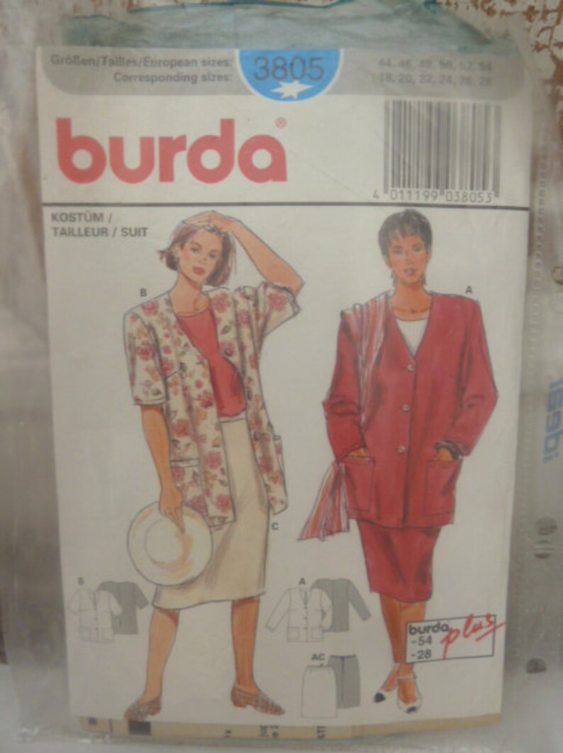 80s sewing pattern burda, costume, size 44 54 image 1
