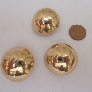 3 vintage buttons, metal, gold, 2.6 cm