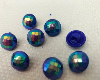 8 buttons, faceted buttons, blue, 14 mm