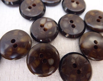 10 buttons, beige - brown, 15 mm