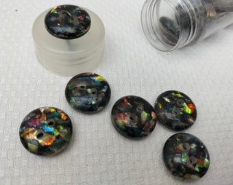 6 black buttons, glitter buttons, 15 mm