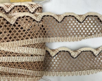 Lace trim, bobbin lace, trim, 100 x 5 cm, beige - brown
