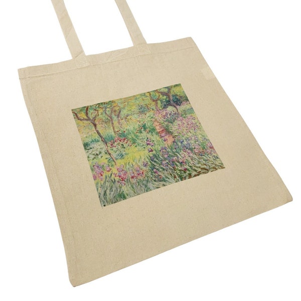 Monet The Artist's Garden in Geverny (1900) Canvas Tote Bag Famous Vintage Art Bag