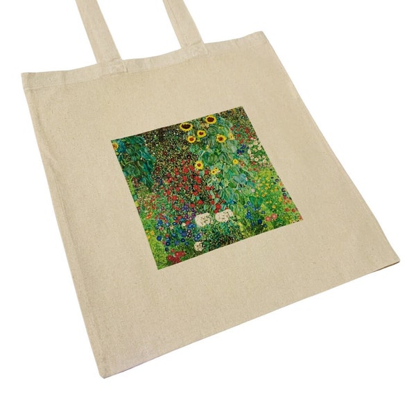 Gustav Klimt Tote Bag Blumengarten Helle Blumen Vintage Kunstdruck Tasche