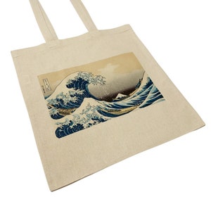 Hokusai: The Great Wave off Kanagawa Canvas Tote Bag Vintage Japanese Fine Art Print White
