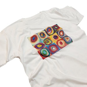 Kwadraty Kandinsky&#39;ego z koncentrycznymi okręgami T-shirt Hippie Kolorowy wydruk artystyczny