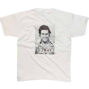 Pablo Escobar Mugshot T-Shirt Berühmtes Vintages Druck-Kokain Narcos-mexikanisches Droge-Kartell T-Shirt