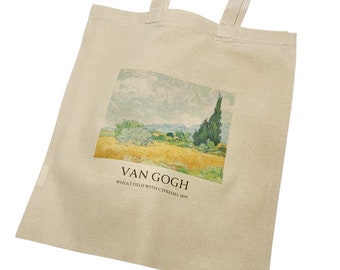 Van Gogh Weizenfeld mit Zypressen Tragetasche mit Titel