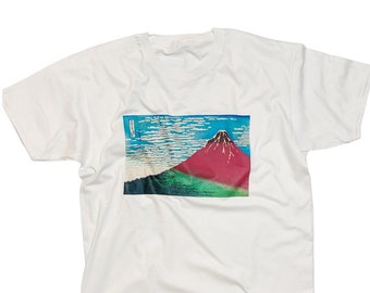 Japanese Art T-Shirt, Red Fuji Shirt, Fine Wind, Clear Morning by Hokusai