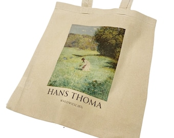Hans Thoma Waldwiese (1876) Vintage Art Tote Bag with Title