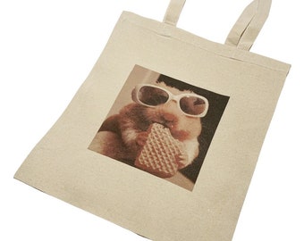 Hamster Wearing Glasses Funny Tote Bag Cool Hamster Meme