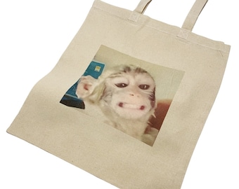 Funny Happy Smiling Monkey Tote Bag Meme Print
