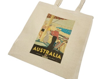 Australia Vintage Travel Poster Tote Bag Beach Coastal Art