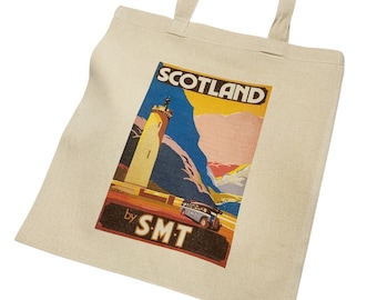 Bolsa de tela con póster de viaje vintage de Escocia, bolsa de arte escocés