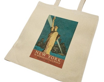 Vintage New York Tote Bag Travel Poster Statue of Liberty Vintage Art Print