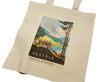 Austria Vintage Travel Poster Tote Bag Vintage Mountain Landscape Art