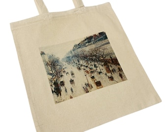 The Boulevard Montmartre at Night Tote Bag By Camille Pissarro Vintage Art Print