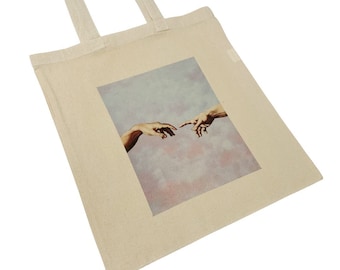 Die Erschaffung Adam Vintage Canvas Tote Bag Michelangelo Vintage Minimalist Art Print