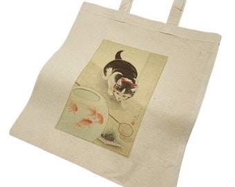 Ohara Koson, chat et bol de poisson rouge Art japonais vintage Tote bag