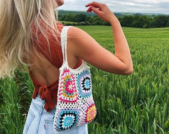White Handmade Crochet Shoulder Tote Bag for Summer and Festivals