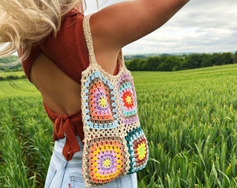 Cream Handmade Crochet Shoulder Tote Bag for Summer and Festivals