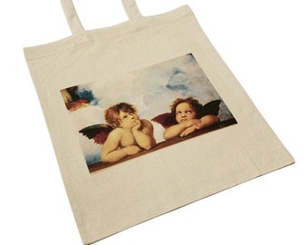 Bolso de mano de la Virgen Sixtina Arte del ángel querubín de Rafael Sanzio