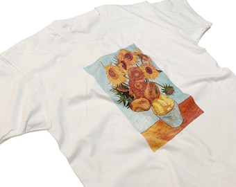 Vincent Van Gogh Sunflower T-Shirt Vintage Art in White or Black